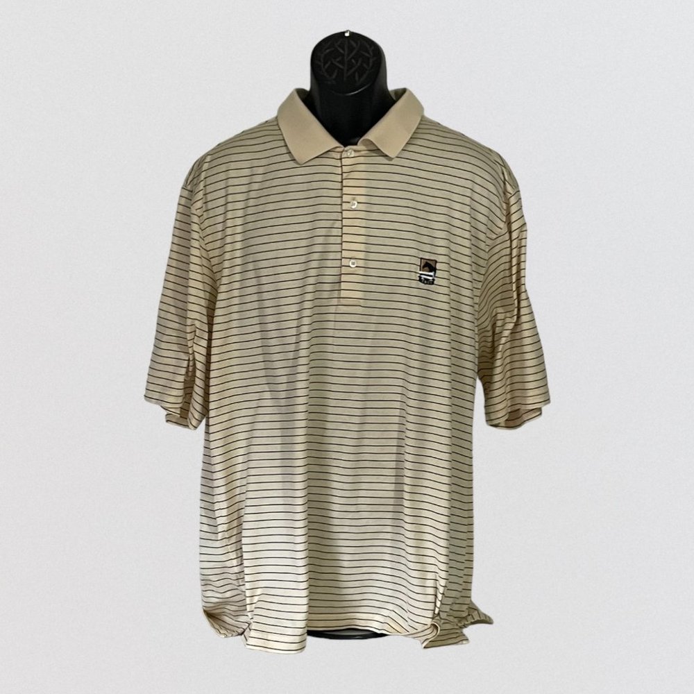 Fairway & Greene SS Golf Shirt, Yellow Striped w/ Emblem, XL. (081821-2)